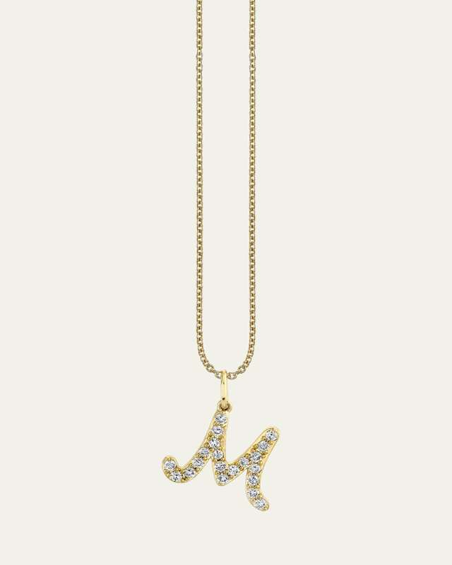 14K Yellow Gold Medium Diamond Pave Script Initial Charm, M